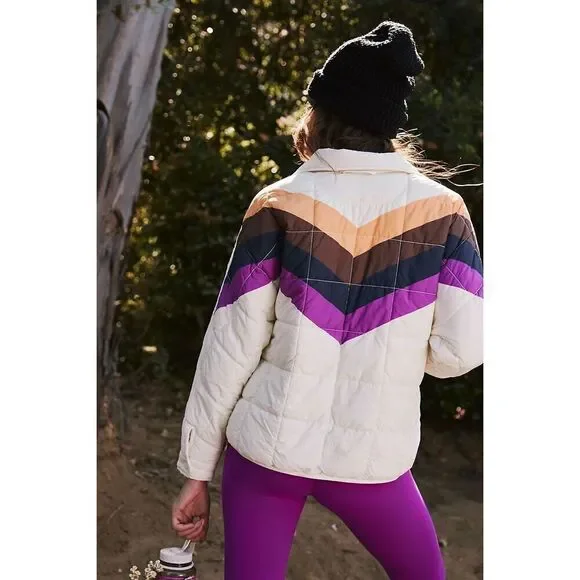 NWT Free People FP Movement x Hatch Printed Puffer Jacket Ivory Chevron Medium - Picture 2 of 11